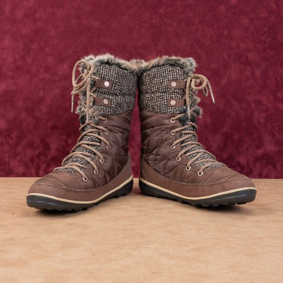 Columbia Women Heavenly Omni heat Fabric Brown Waterproof Winter Boots sz 8 - Picture 2 of 8